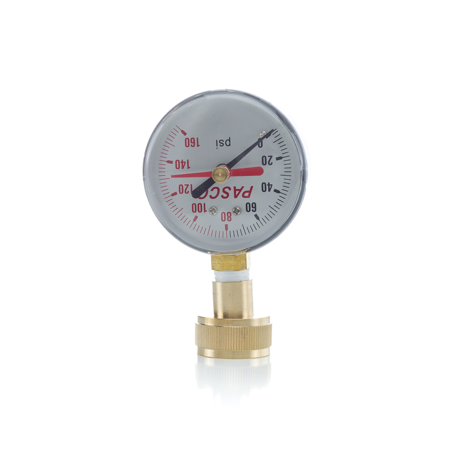 PASCO 1423 Lazy Hand Water Test Gauge, 0 to 160 psi, 3/4 in Female Hose Thread Connection, 2-1/2 in Dial