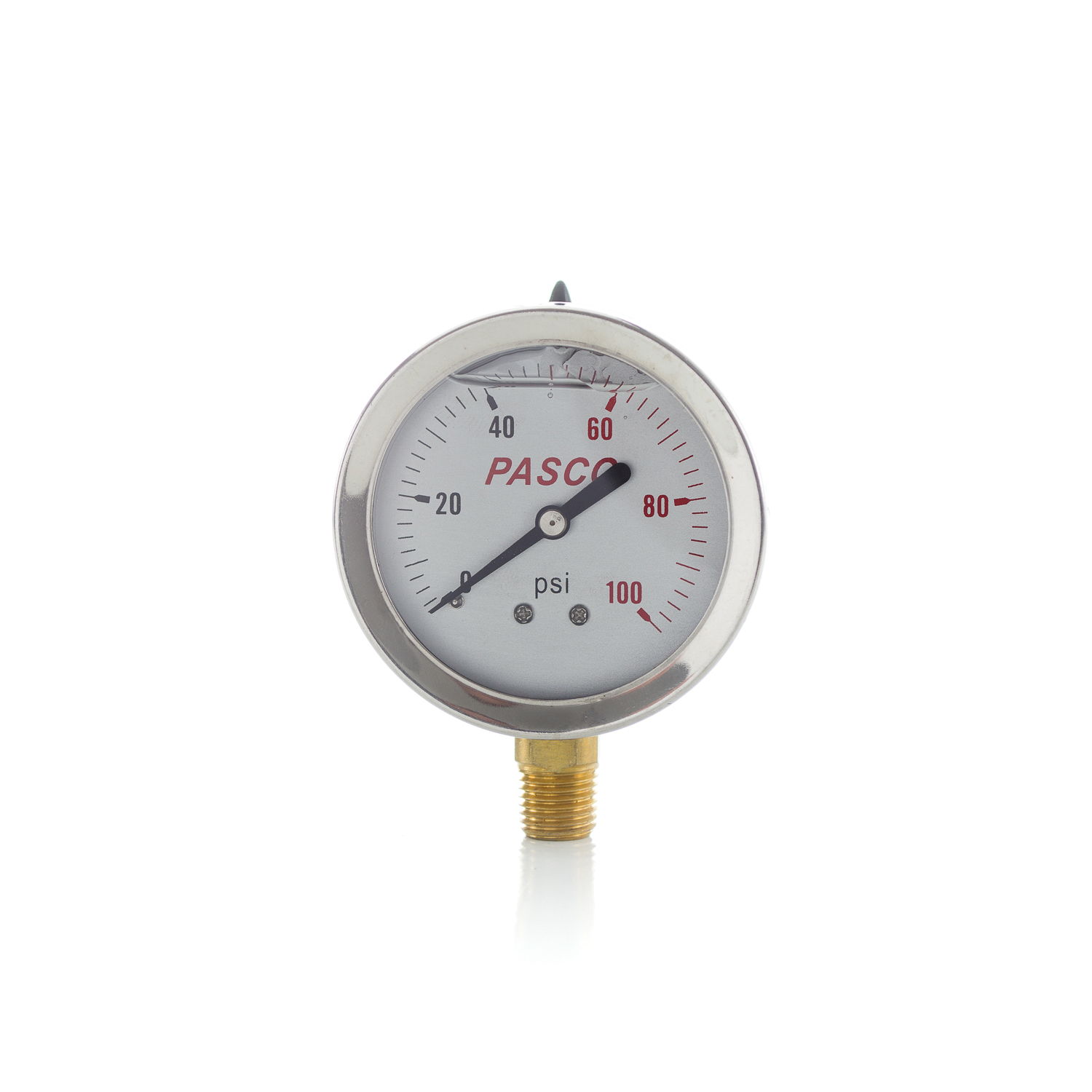 PASCO 1774 Pressure Gauge, 0 to 100 psi, 1/4 in MNPT Connection, 2-1/2 in Dial, +/- 3-2-3 %