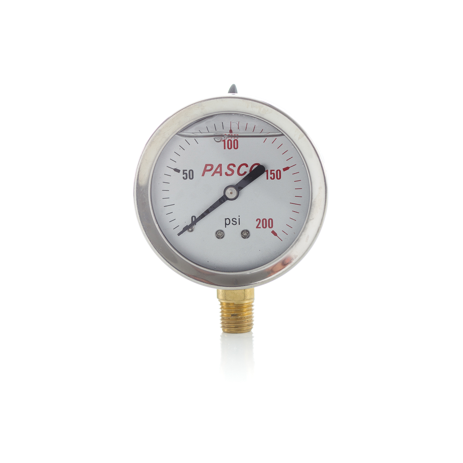 PASCO 1776 Pressure Gauge, 0 to 200 psi, 1/4 in MNPT Connection, 2-1/2 in Dial, +/- 3-2-3 %