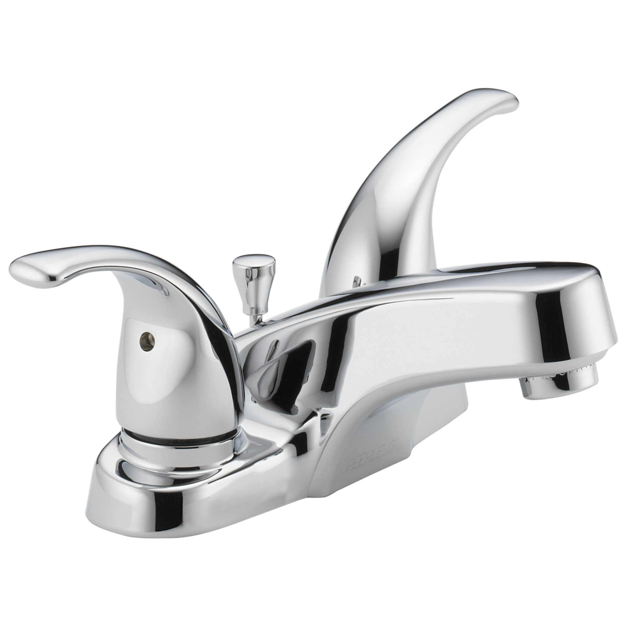Peerless® P299628LF Centerset Lavatory Faucet, Polished Chrome, 2 Handles, Plastic Pop-Up Drain, 1.2 gpm Flow Rate