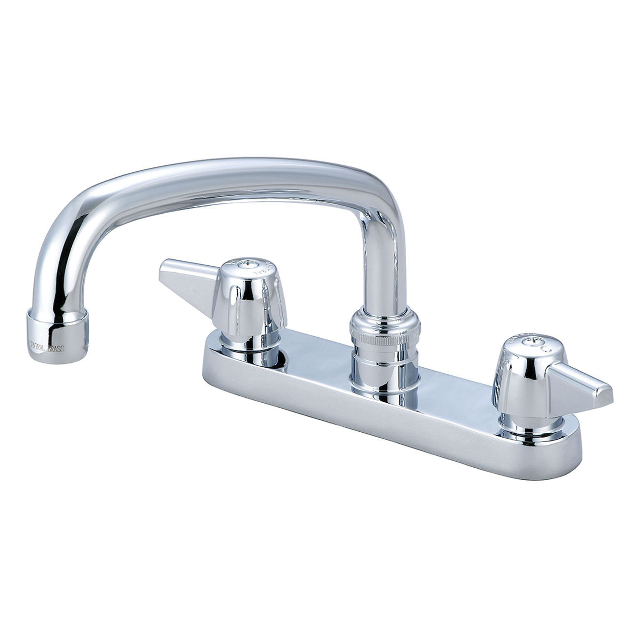 Central Brass 0125-A Kitchen Faucet, 1.5 gpm Flow Rate, 6 in Center, Swivel Tubular Spout, Polished Chrome, 2 Handles