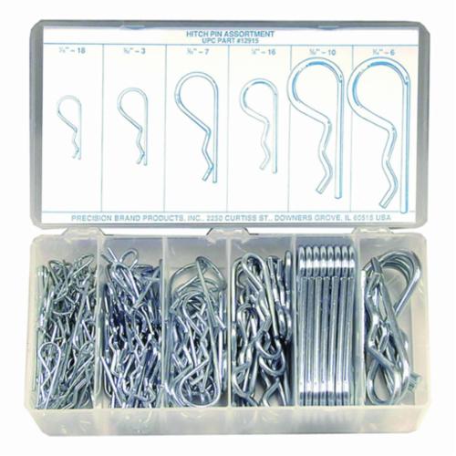 Precision Brand® 12905 Cotter Pin Assortment, 600 Pieces, Low Carbon Steel, Plated