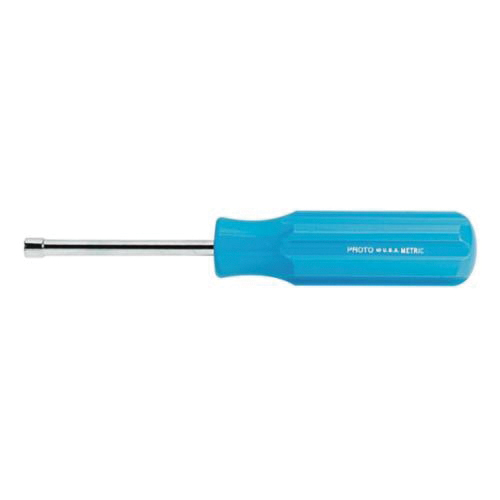 product Proto® J9210M Nut Driver, Metric, 10 mm, Solid Round Shank, Fluted Handle, Blue, ASME B107.110-2012, Polished Chrome