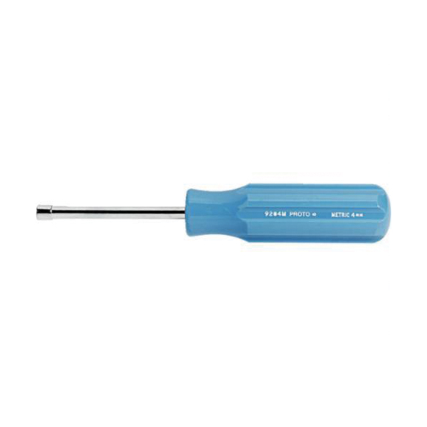 product Proto® J9204M Nut Driver, Metric, 4 mm, Solid Round Shank, Fluted Handle, Blue, ASME B107.110-2012, Polished Chrome