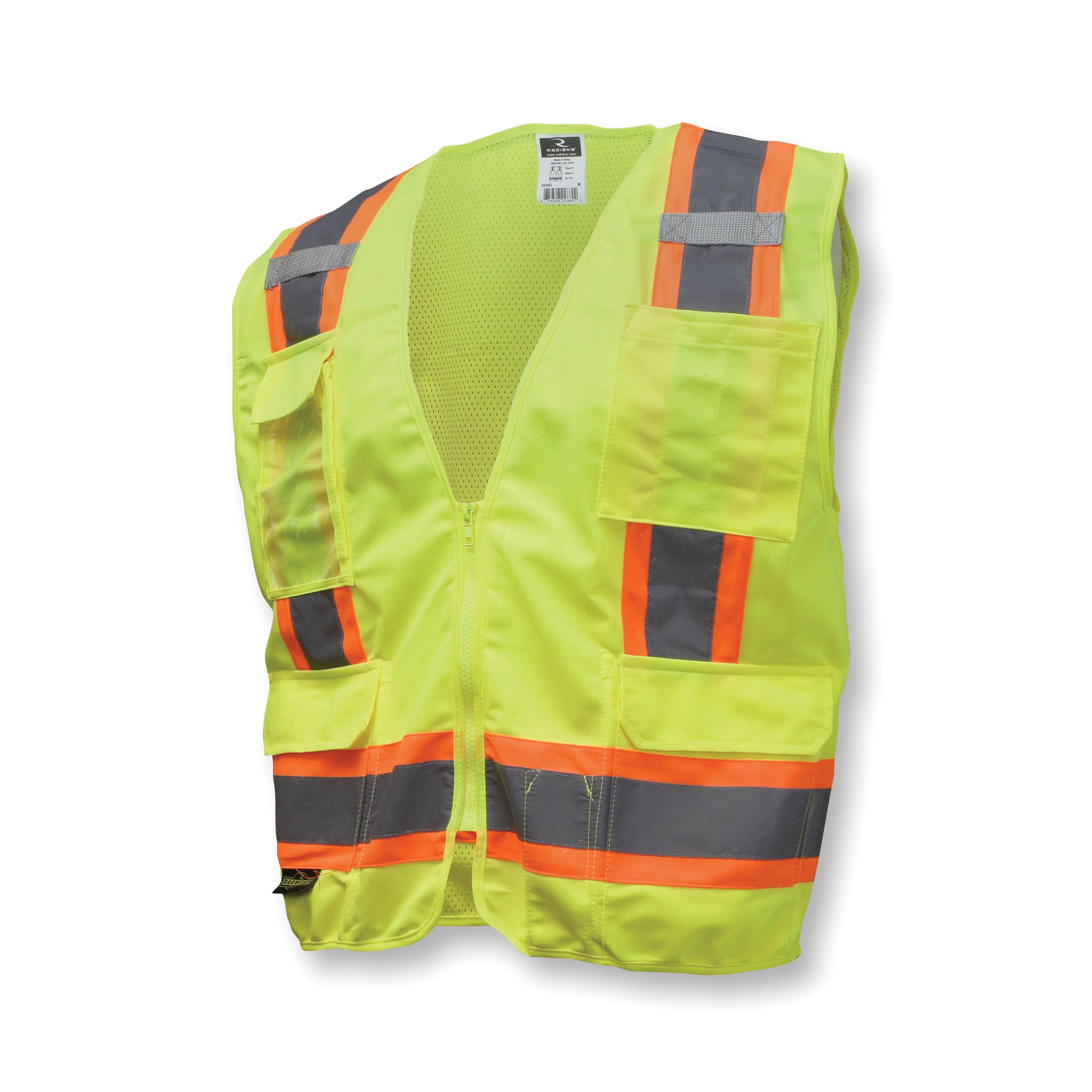 ANSI/ ISEA 107-2015 Radians 2 Pockets Green Mesh High Visibility Safety Vest 