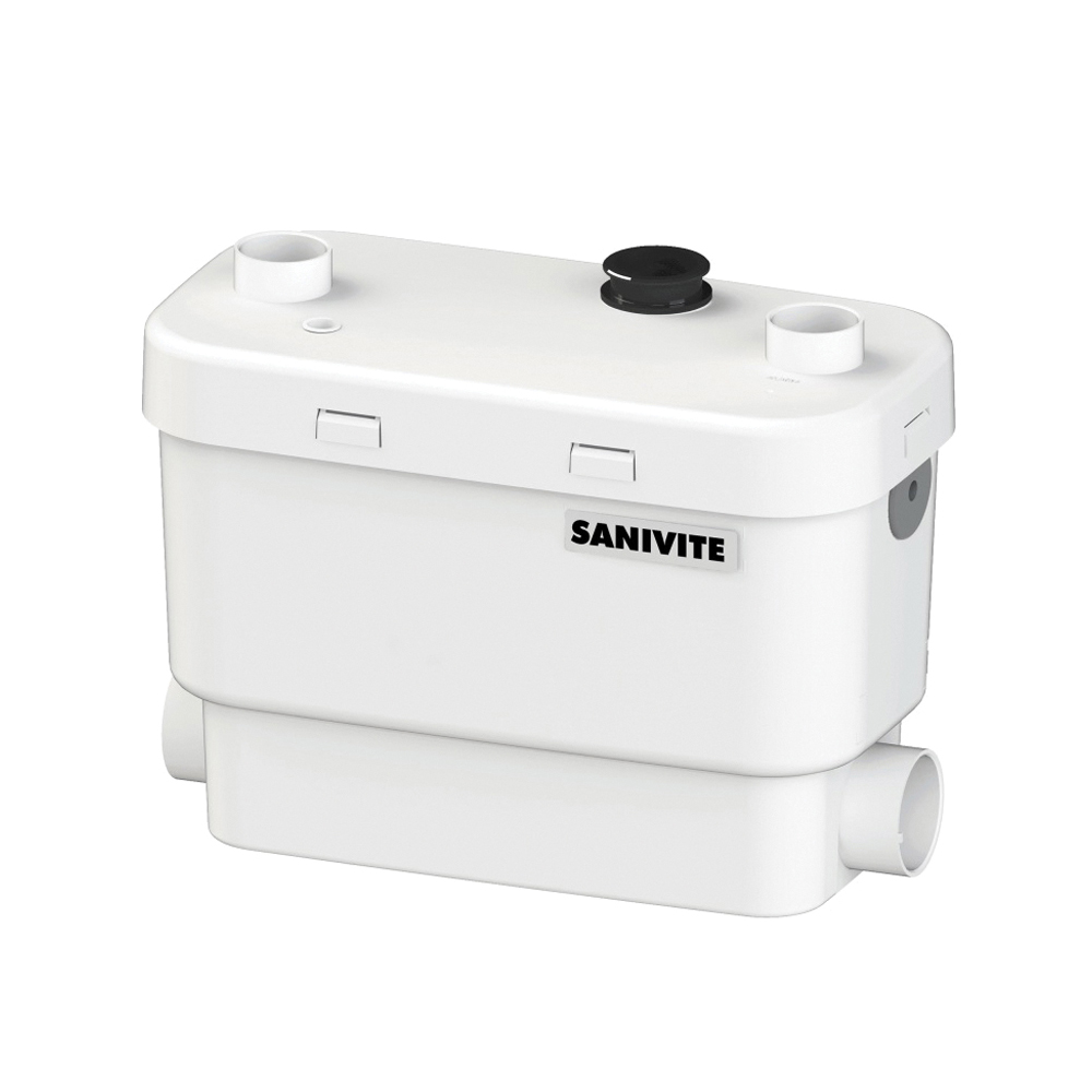 Saniflo® SANIVITE® 008 Drain Pump, 18 gpm Flow Rate, 2 in Side, 1-1/2 in Top Inlet x 1 to 1-1/2 in Outlet, 120 VAC, 4.5 A, 1 ph