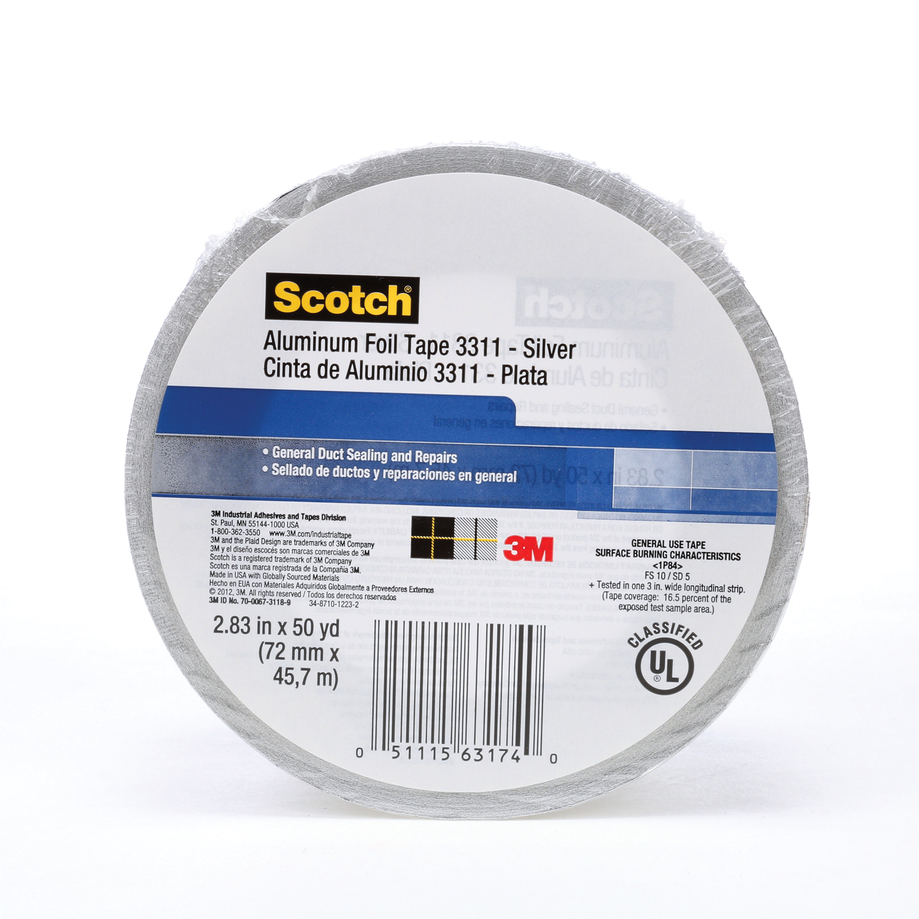 3M™ 021200-85484 Premium Performance Self-Wound Foil Tape, 60 yd L x 8 in W, 4.6 mil THK, Acrylic Adhesive, Aluminum Backing, Silver