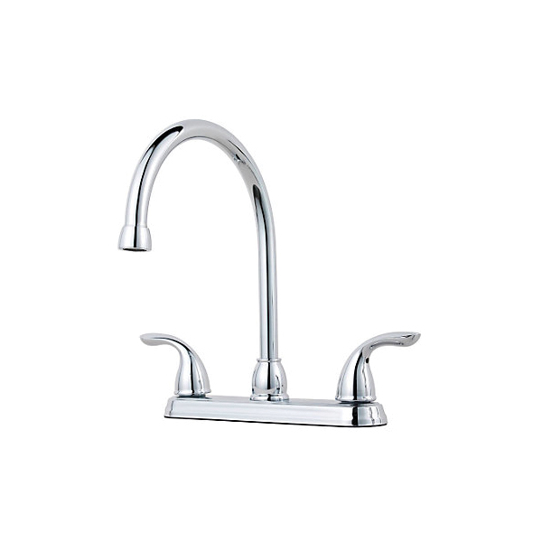 Pfister® G136-2000 Professional Grade Kitchen Faucet, Pfirst Series™, 1.75 gpm Flow Rate, 8 in Center, High-Arc Swivel Spout, Polished Chrome, 2 Handles