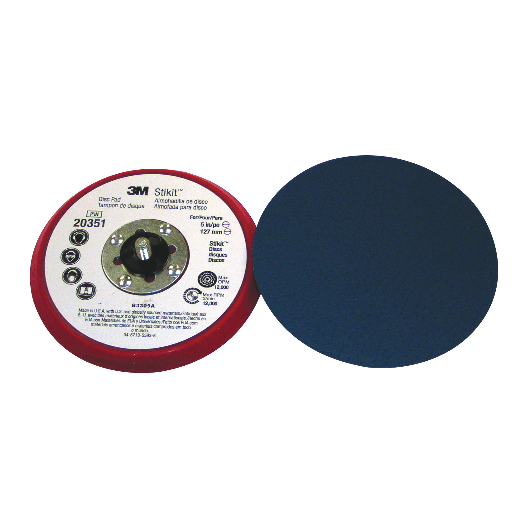 Stikit™ 051141-20348 Adhesive Back Firm Density Regular Disc Pad, 3 in Dia Pad, Stikit™ Attachment