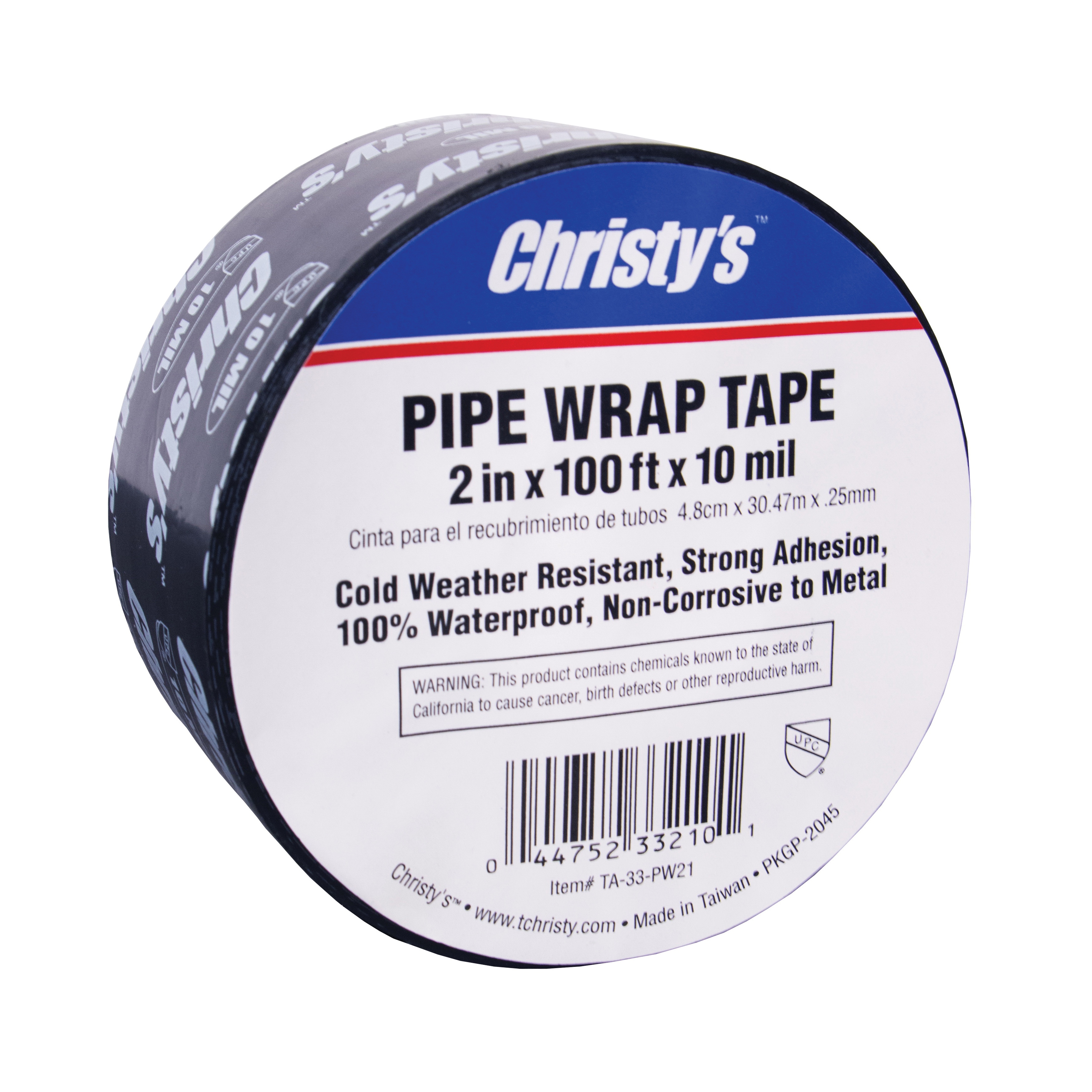 Christy's® TA-33-PW21 Pipe Wrape Tape, 2 in, 10 mil THK, Polyethylene, Black, Import