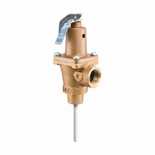 WATTS® 0556008 LF40, LF40XL-150210 Automatic Reseating Temperature/Pressure Relief Valve, 1 in Nominal, MNPT x FNPT End Style, 150 psi Pressure, Brass Body, Domestic