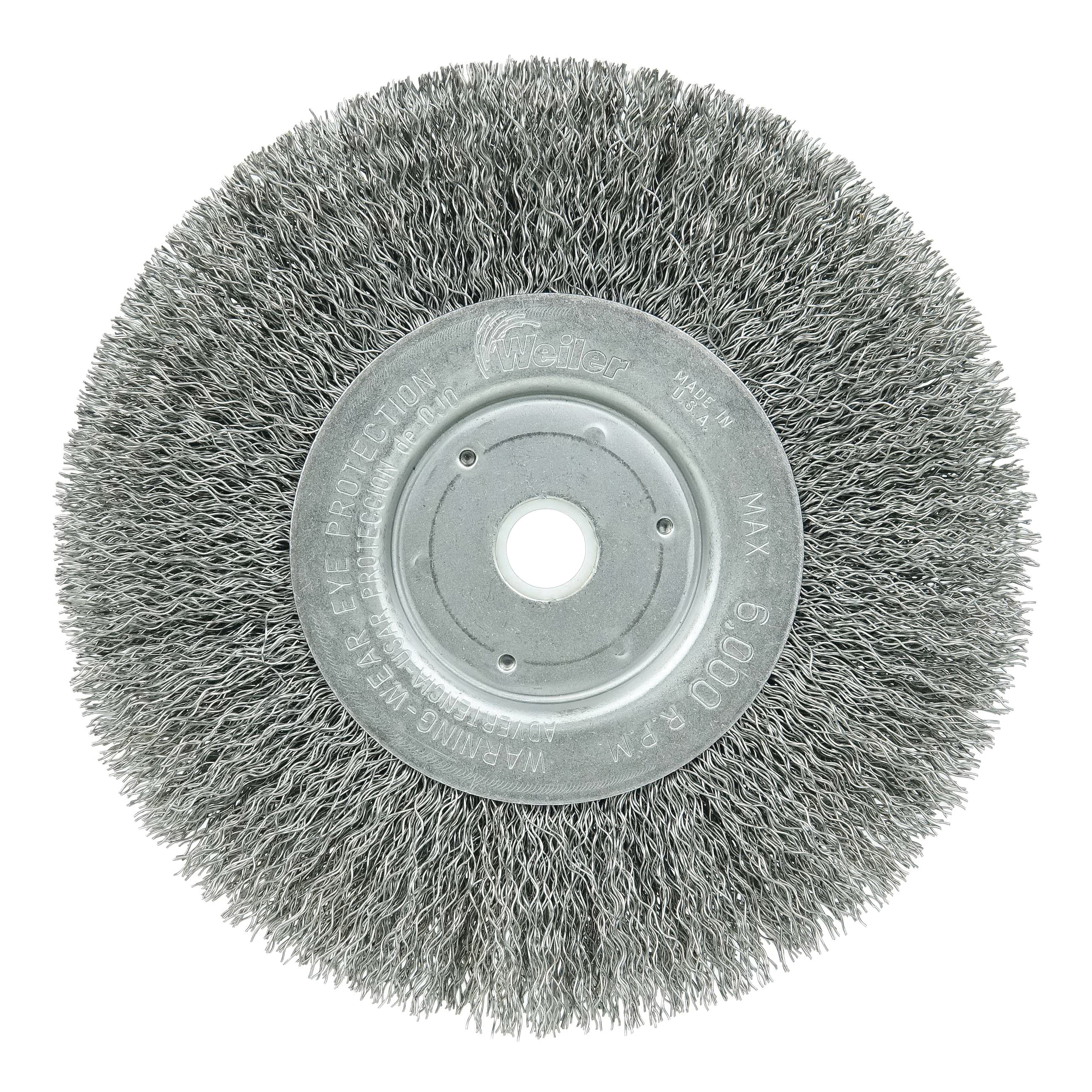 Weiler® 01068 Narrow Face Wheel Brush, 6 in Dia Brush, 3/4 in W Face, 0.0118 in Dia Crimped Filament/Wire, 3/4 in Arbor Hole