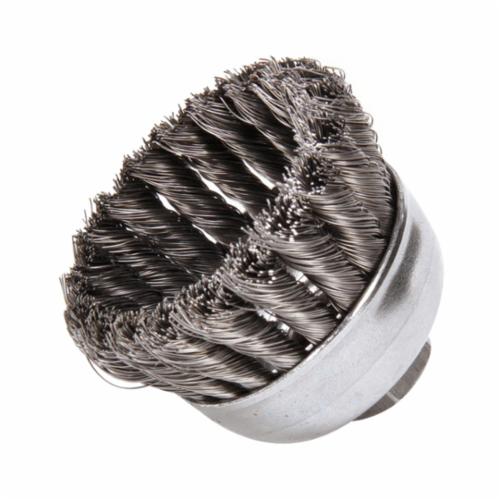 Weiler® 12376 Single Row Cup Brush, 6 in Dia Brush, 5/8-11 UNC Arbor Hole, 0.023 in Dia Filament/Wire, Standard/Twist Knot, Steel Fill