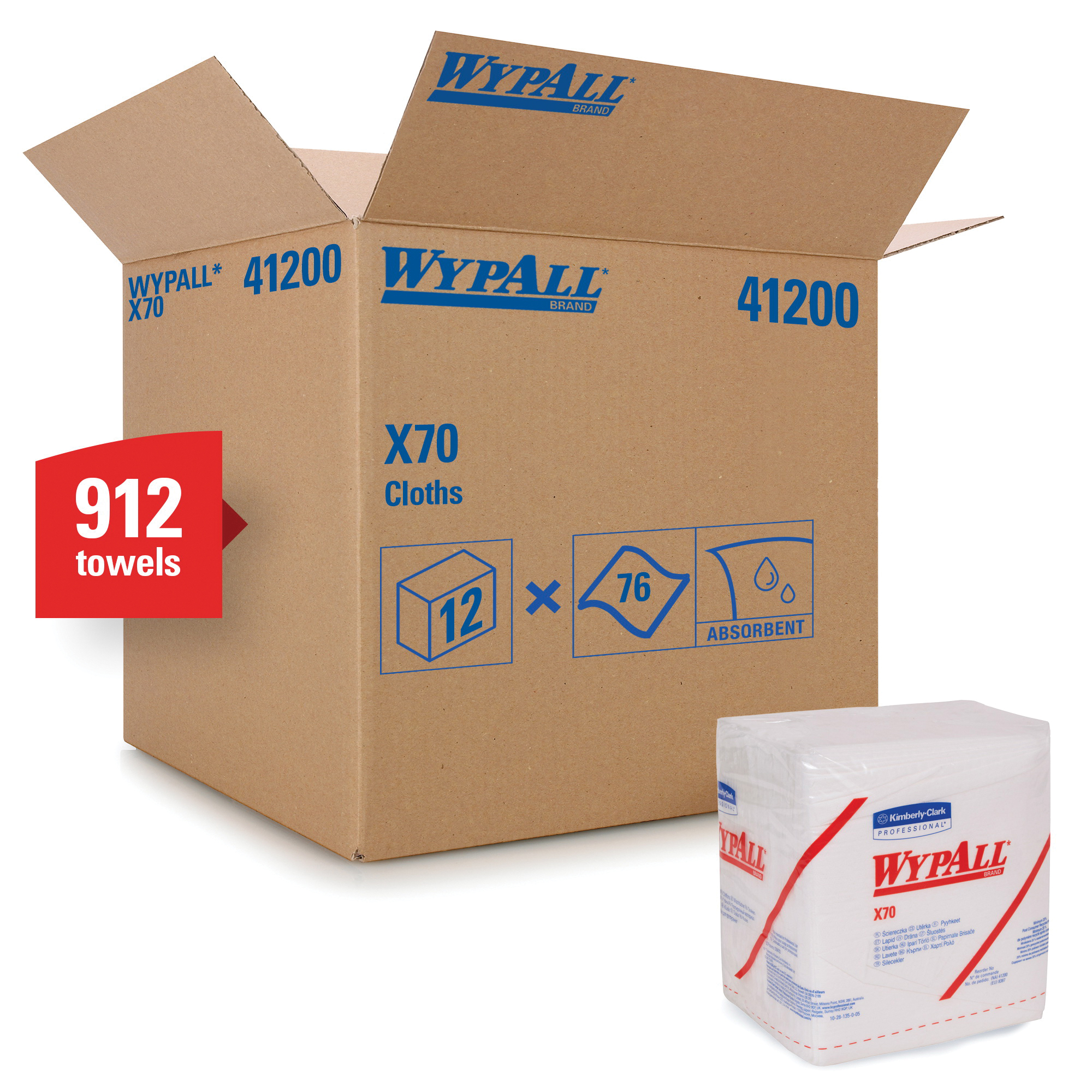 product WypAll* 41300 X70 Heavy Duty Industrial Disposable Wiper, 152 Wipes, Hydroknit*, White