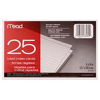 Mead 63580 Colored Index Card, 5 in L, 8 in W, White - 1
