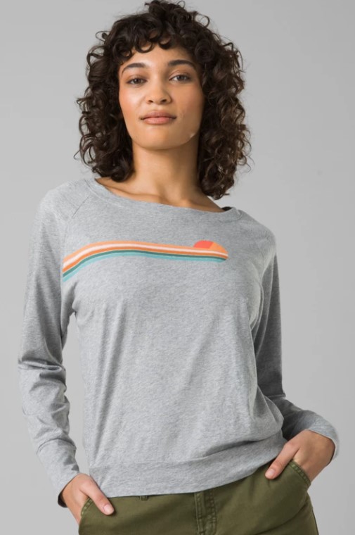 prAna Women's Organic Long Sleeve, Grey, Medium - 1
