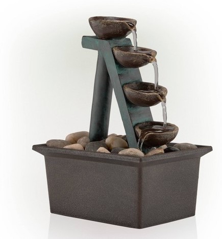 Alpine WCT324 Indoor Fountain, Four-Tiered Step Design, Stone Resin, Beige/Brown - 1