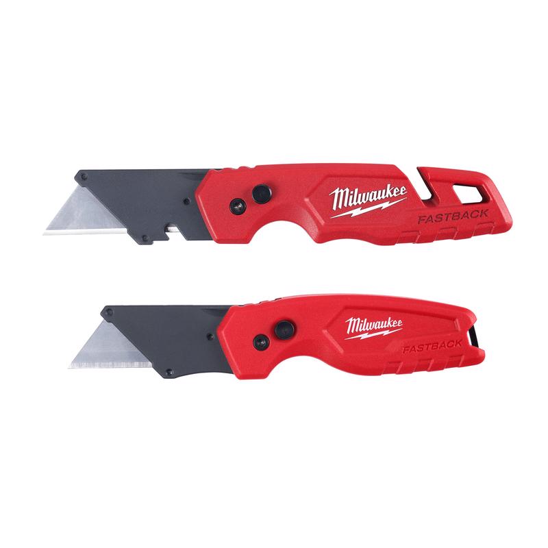 Milwaukee FASTBACK Series 48-22-1503 Folding Utility Knife Set, 2-Piece, Carbon Steel/Composite, Red - 1