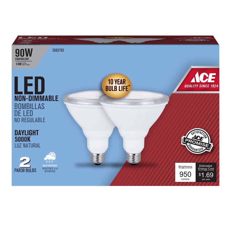ACE PAR3885010KLED LED Bulb, Flood/Spotlight, PAR38 Lamp, 90 W Equivalent, E26 Lamp Base, Clear, Daylight Light - 1