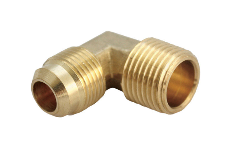 JMF 4358354 Pipe Elbow, 3/8 x 1/2 in, Flare x MPT, 90 deg Angle, Brass, 150 to 1000 psi Pressure - 1