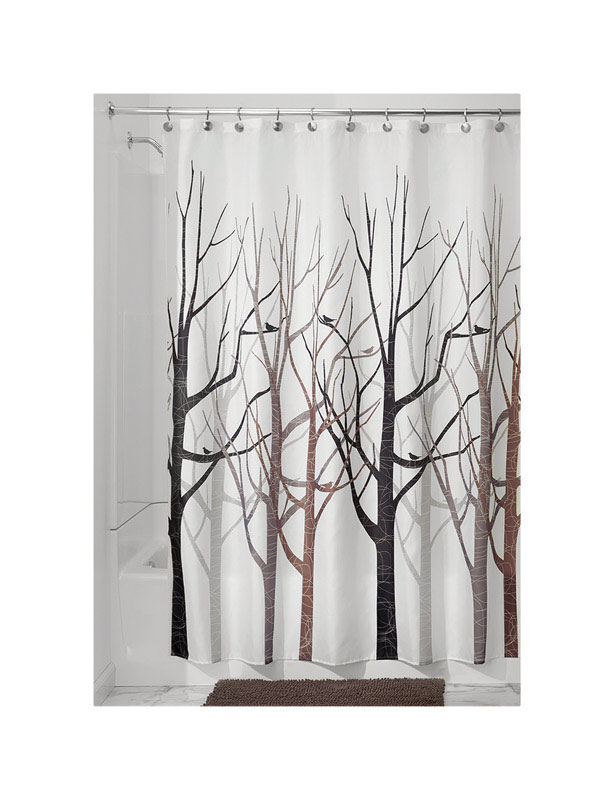 INTERDESIGN 45020 Forest Shower Curtain, 72 in L, 72 in W, Polyester, Black/Gray - 1