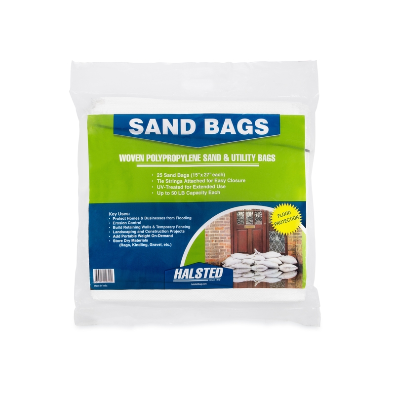 Halsted 581527HUV Sand Bag with Tie, 50 lb Filled Weight, 27 in L, 15 in W, Polypropylene, White - 1