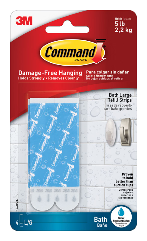 Command 17605B-ES Large Bath Strip, 3/4 in W, 3-5/8 in L, 1/16 in Thick, Plastic Backing, Blue, 5 lb - 1
