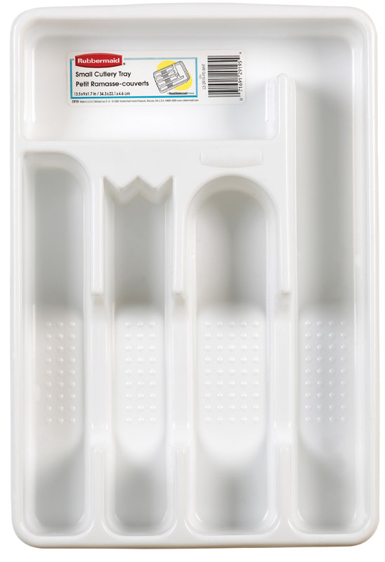 Rubbermaid 2919-RDWHT Small Cutlery Tray, 13-1/2 in W, 9 in D, Plastic, White - 1