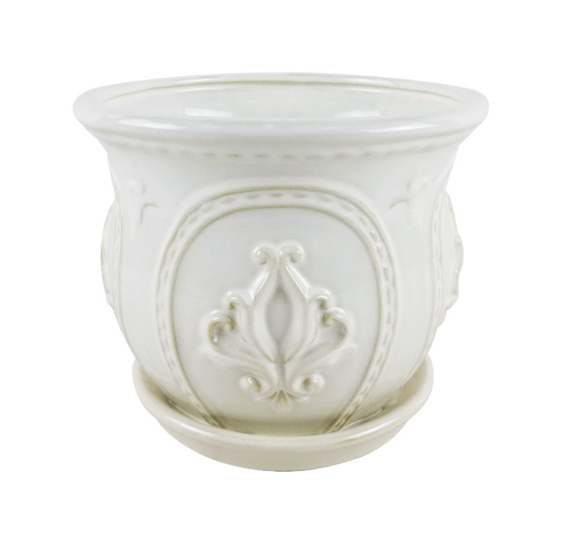 trendspot CR10152-06D Planter Pot, 6 in W, Bell Design, Ceramic, White - 1