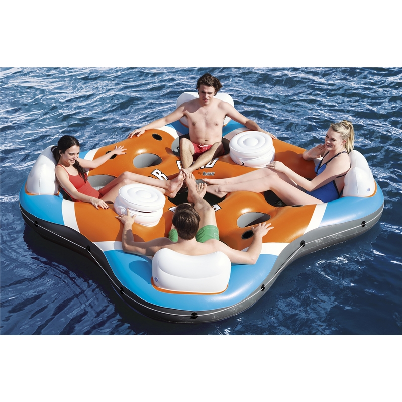 Bestway Coolerz Rapid Rider Series 43115E Floating Island Raft, 101 in Dia, 4 Seating, 18 ga Vinyl, Orange - 2