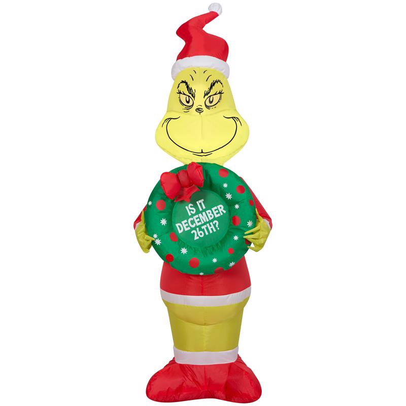 Gemmy Airblown LED Grinch Holding Wreath 4 ft. Inflatable - 1