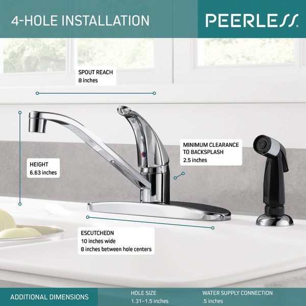 Kitchen Faucet, Peerless, 1-Handle, Chrome, Includes Sprayer - 2