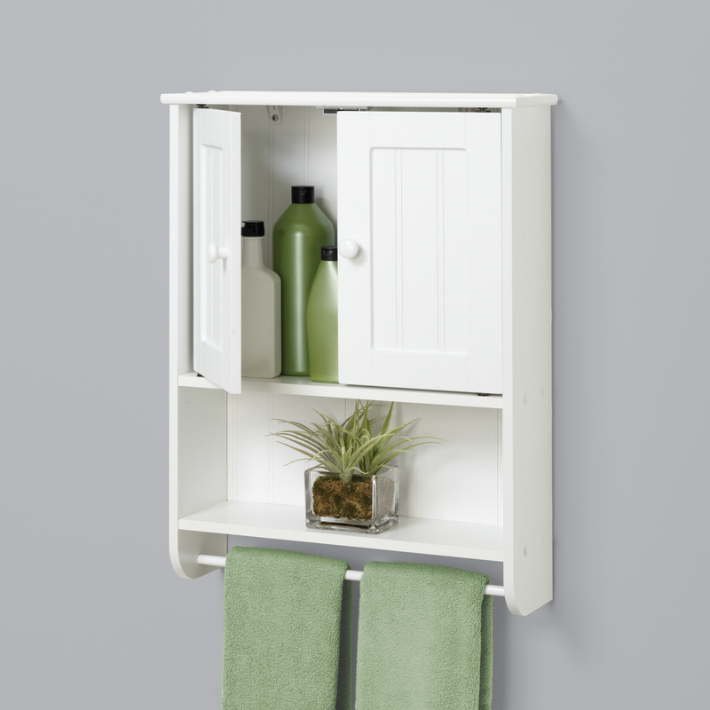 Cottage Bathroom Cabinet, Zenna Home, 2-Door, 1-Shelf, Wood, White - 3