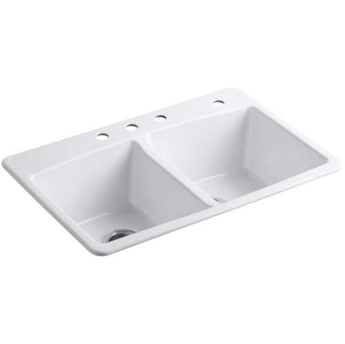 Brookfield Kitchen Sink, Kohler, Top-Mount, 2-Bowl, 4-Hole, Cast Iron - 1