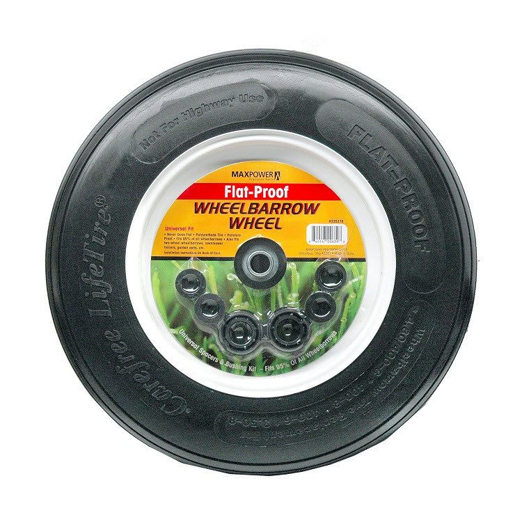 Max Power Flat-Proof Universal Wheelbarrow Tire and Wheel Set, Maxpower, 14 in Tire, 8 in Wheel, Polyurethane - 1