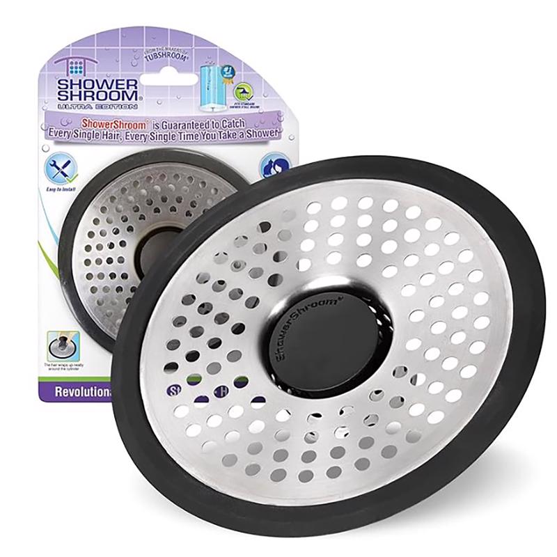 Ultra Shower Stall Drain Protector and Hair Catch, Shroom Company, Plastic/Stainless Steel, Gray, Chrome - 2