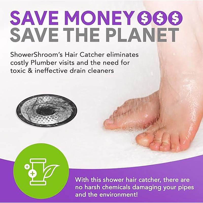 Ultra Shower Stall Drain Protector and Hair Catch, Shroom Company, Plastic/Stainless Steel, Gray, Chrome - 5