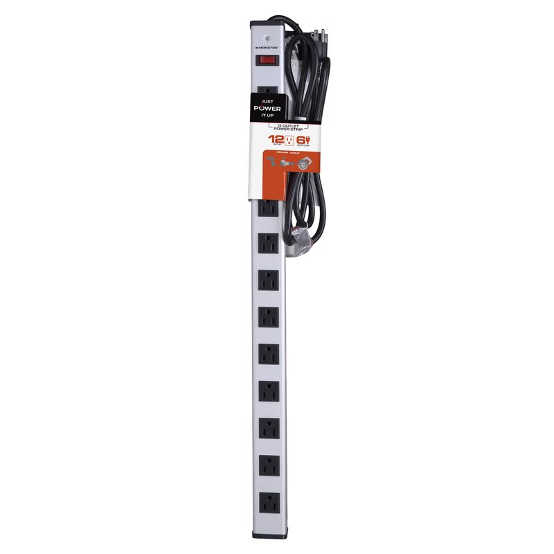 Power Strip, Monster, 6 ft L Cable, 12-Socket, 15 A, 125 V, Black - 1