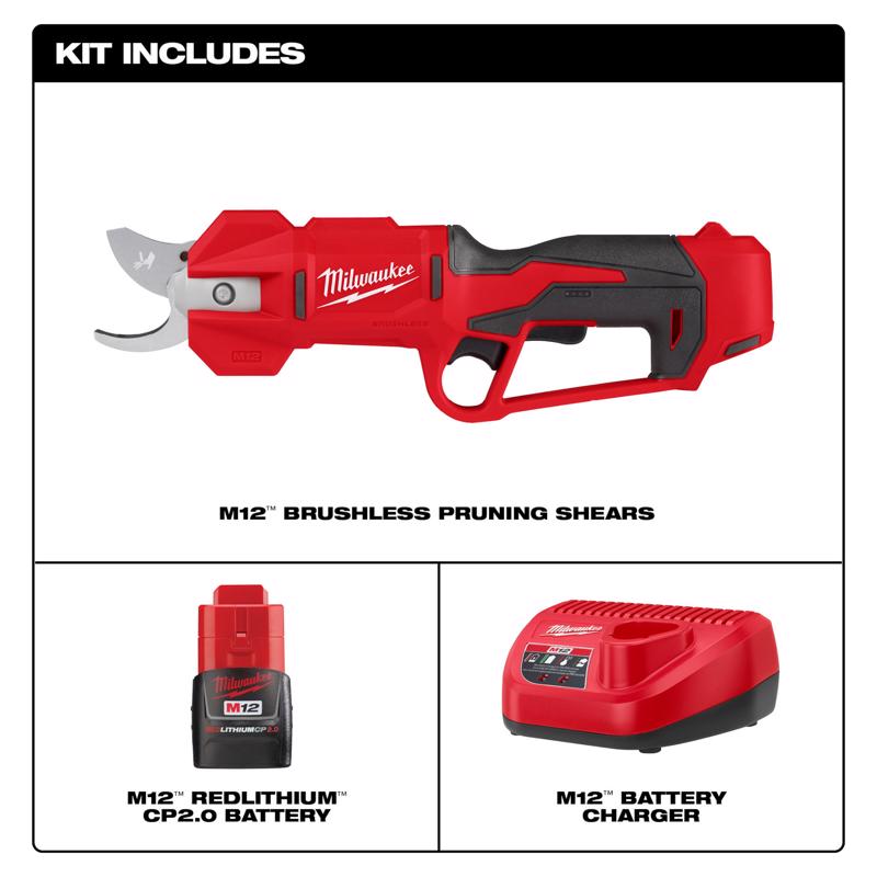 M12 Cordless Pruning Shear Kit, Milwaukee, 12 v, Lithium-Ion, 1-1/4 in W Cutting Capacity - 2