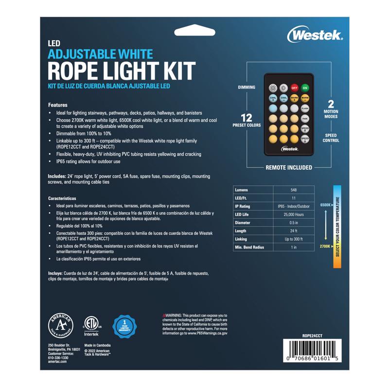 24 Ft LED Outdoor Rope Light, Westek, White - 2