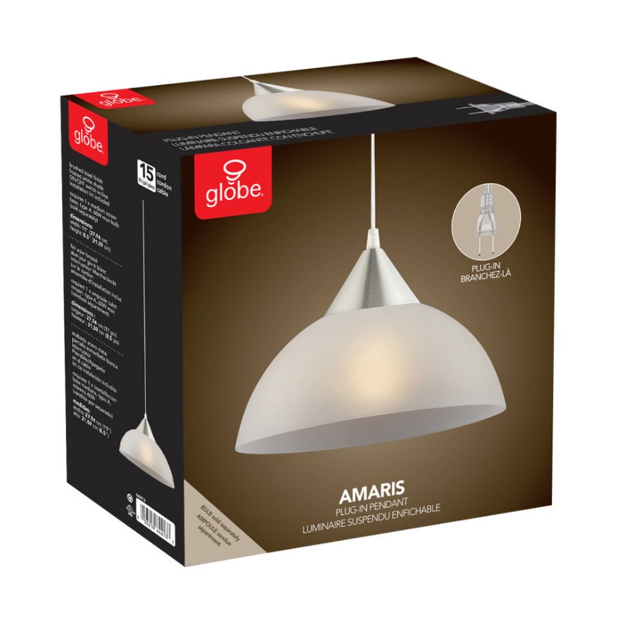 Pendant Ceiling Light, Globe, 10 W, 1-Lamp, 800 Lumens, Brushed Nickel Fixture - 4