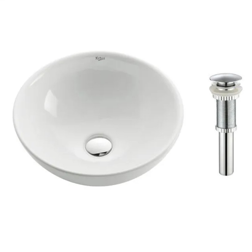 Bathroom Sink, Kraus, Vessel, Round, Ceramic, White - 2