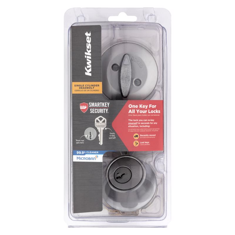 Deadbolt, Kwikset, ANSI/BHMA Grade 3 Grade, Keyed Key, Zinc, Satin Chrome, 2-3/8 to 2-3/4 in Backset - 2
