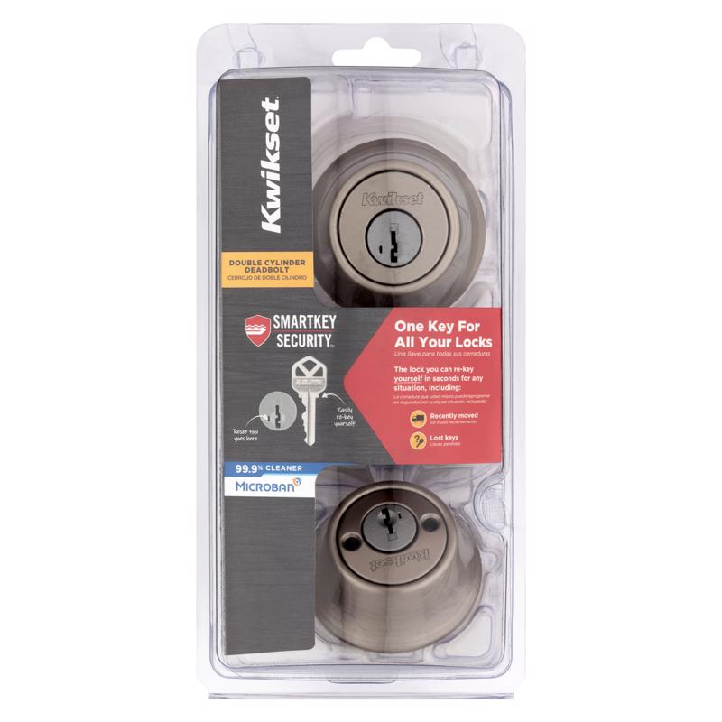 Deadbolt, Kwikset, ANSI/BHMA Grade 3 Grade, Keyed Key, Zinc, Satin Nickel, 2-3/8 to 2-3/4 in Backset - 2