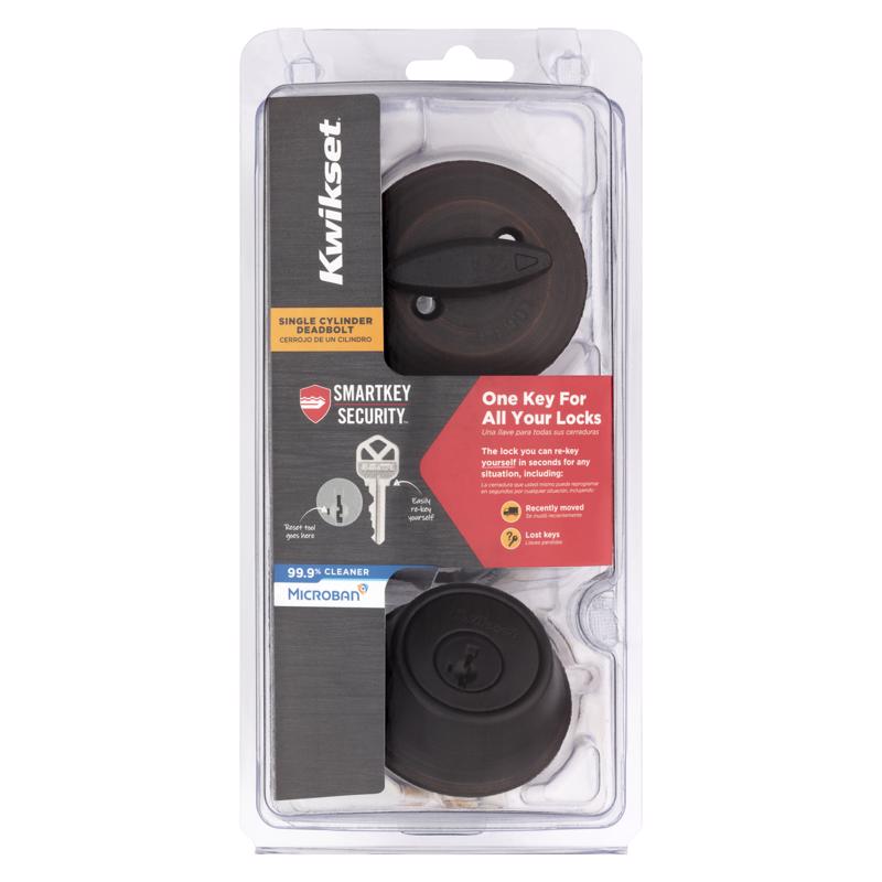 Deadbolt, Kwikset, ANSI/BHMA Grade 3 Grade, Keyed Key, Zinc, Venetian Bronze, 2-3/8 to 2-3/4 in Backset - 2