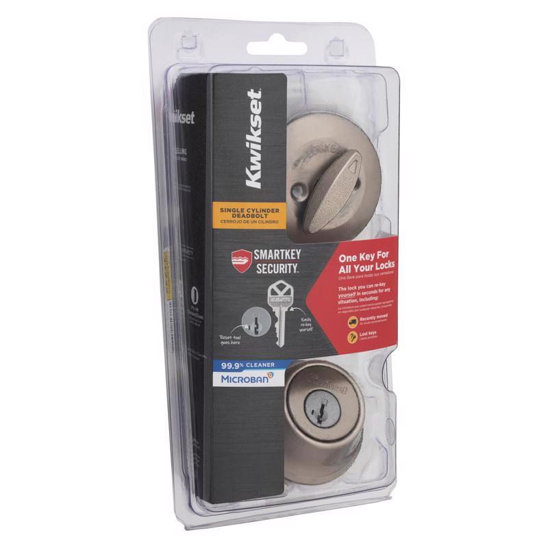 Deadbolt, Kwikset, ANSI/BHMA Grade 3 Grade, Keyed Key, Zinc, Satin Nickel, 2-3/8 to 2-3/4 in Backset - 2