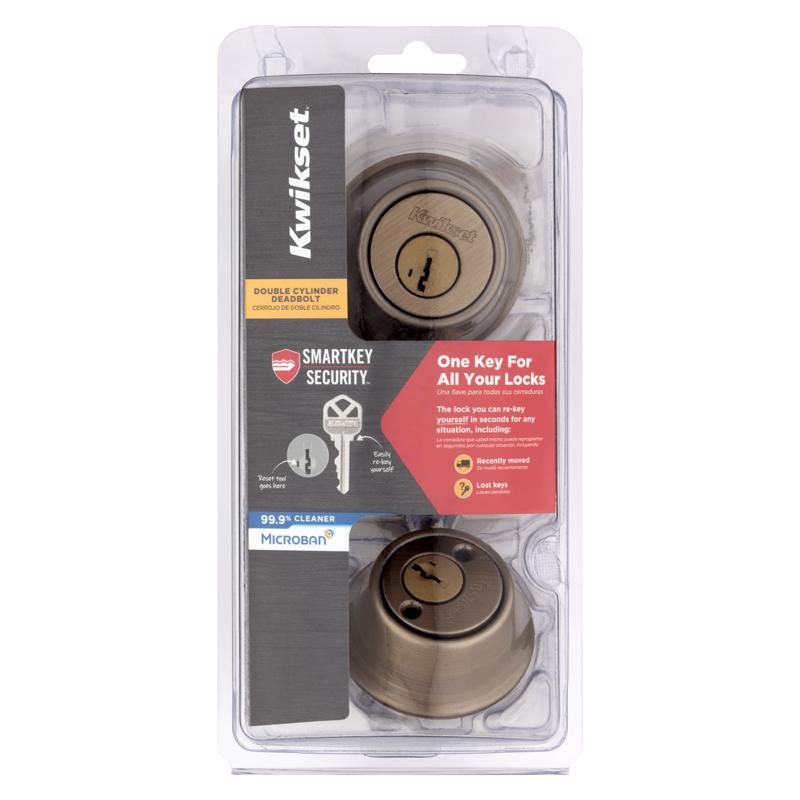 Deadbolt, Kwikset, ANSI/BHMA Grade 3 Grade, Keyed Key, Zinc, Antique Brass, 2-3/8 to 2-3/4 in Backset - 2