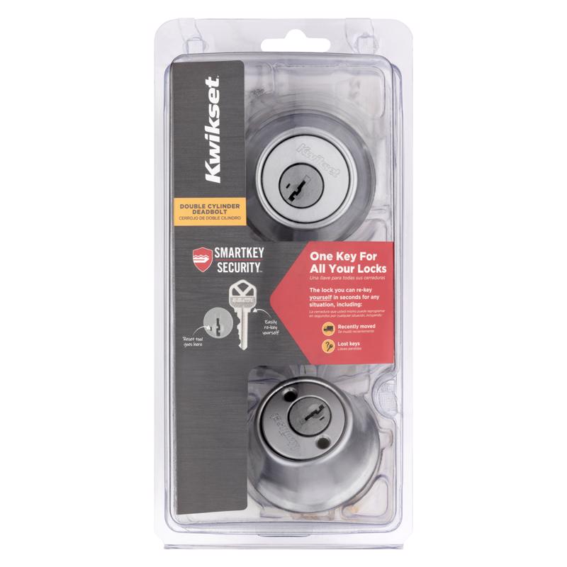 Deadbolt, Kwikset, ANSI/BHMA Grade 3 Grade, Keyed Key, Zinc, Satin Chrome, 2-3/8 to 2-3/4 in Backset - 2
