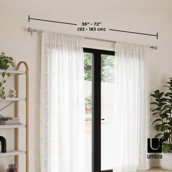 Curtain Rod, Umbra, 1 in Dia, 36 to 72 in L, Steel, Silver, Nickel - 2