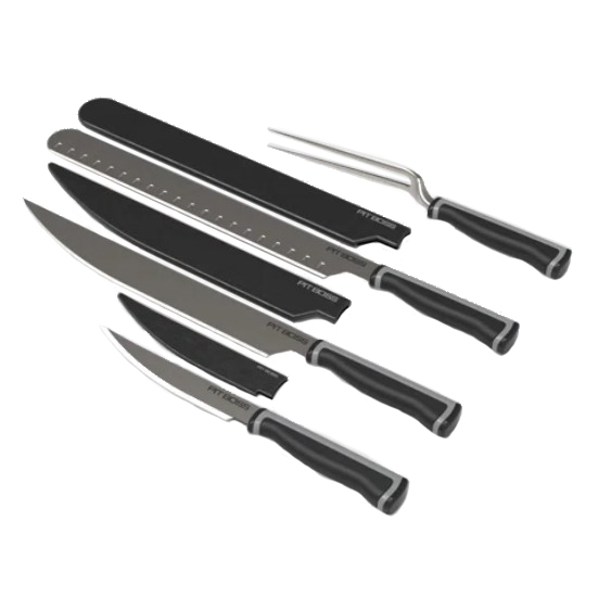 Grill Utensils, Louisiana Grills, 3 knives & carving fork, Stainless Steel with soft touch handles and sheaths, 4 pk - 1